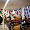 Waiting room at Kornberg School of Dentistry clinic with colorful wall installation