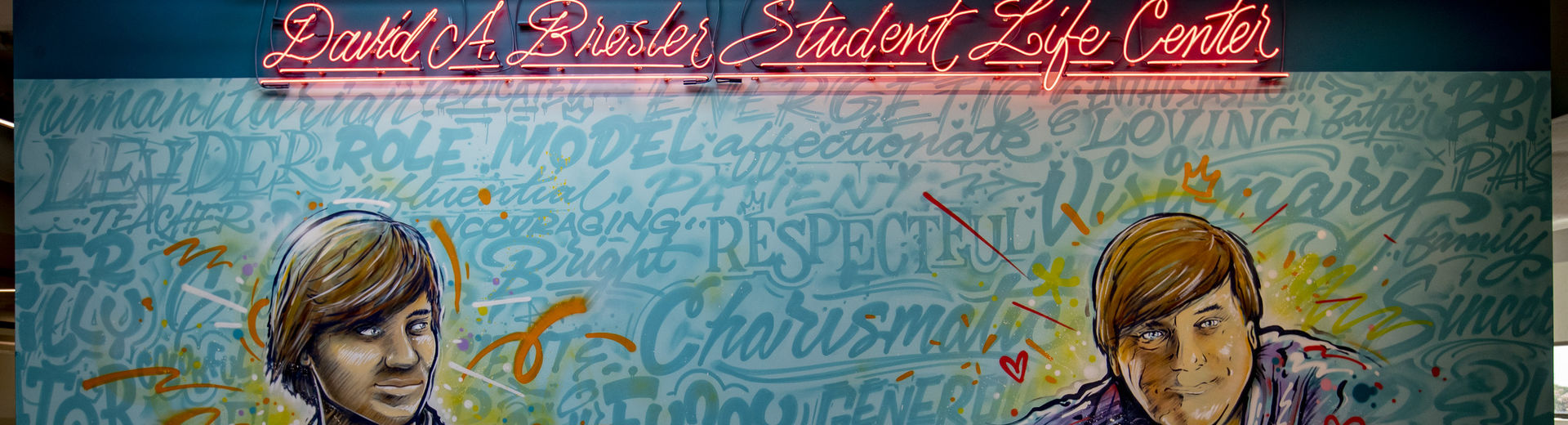A mural at the entrance to the David A. Bresler Student Life Center.